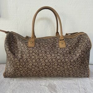 Calvin Klein Travel Weekender Duffle Bag All Over Logo Eggshell & Beige Large